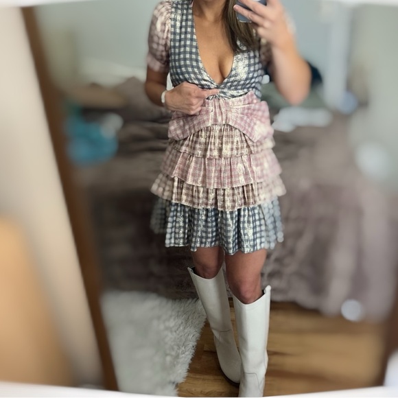 LoveShackFancy Dresses & Skirts - LoveShackFancy Lucinda Metallic Mini Dress ruffle gingham puff sleeve babydoll